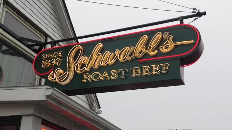 the Schwabl's Roast Beef sign in front of restaurant in Buffalo, NY