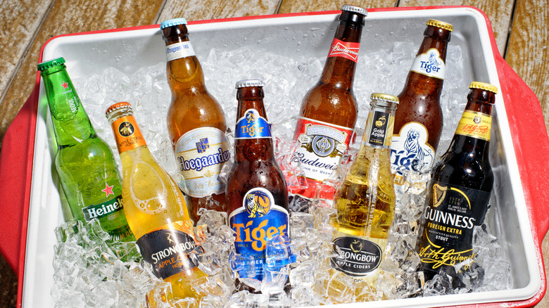 cooler of ice and beer