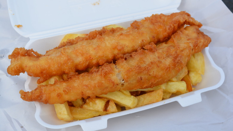 Fried fish in to-go box