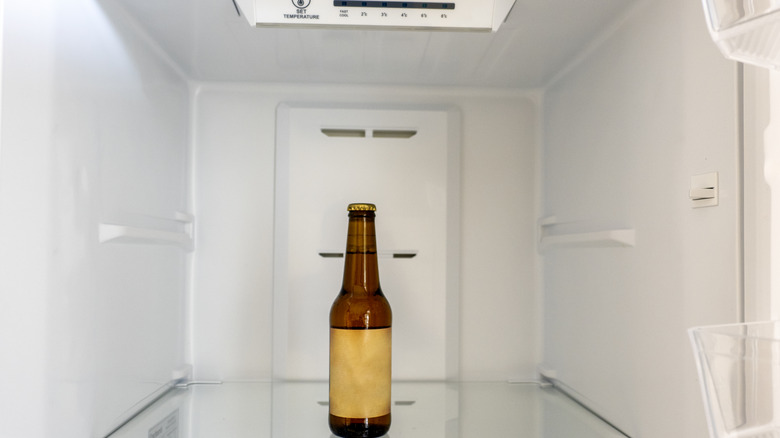 beer bottle in freezer