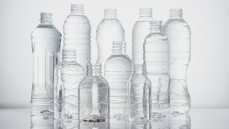 Various water bottles lined up