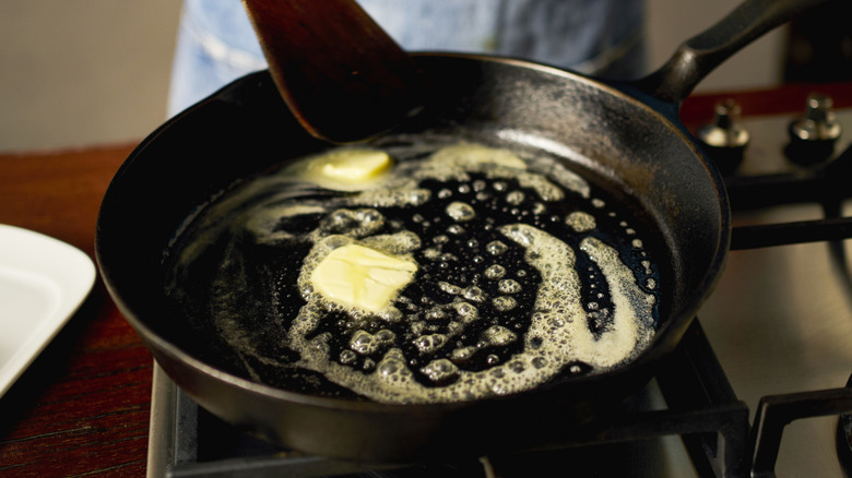 butter melting cast iron skillet