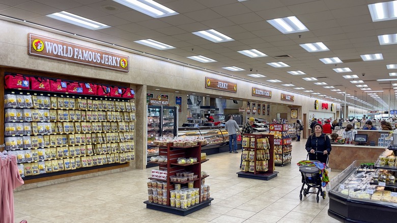 Buc-ee's wall of jerky and jerky counter