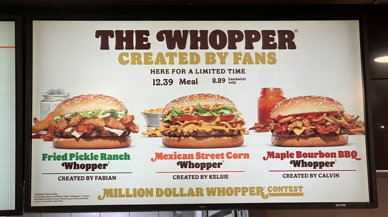 Burger King's Million Dollar Whopper menu