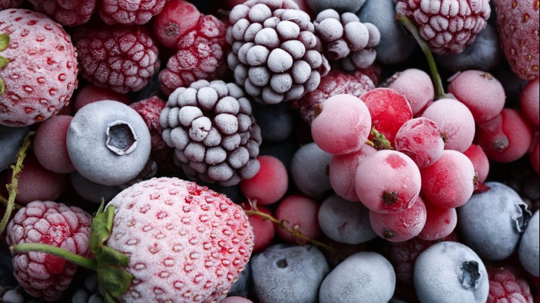 Close up view of frozen mixed berries