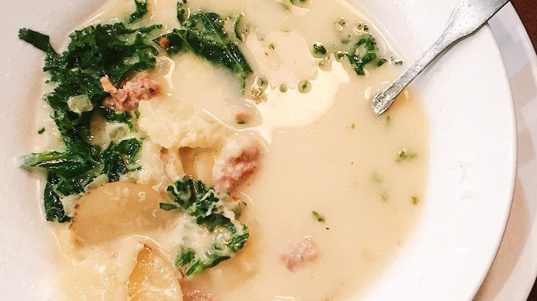 Close-up of Zuppa Toscana soup from Olive Garden