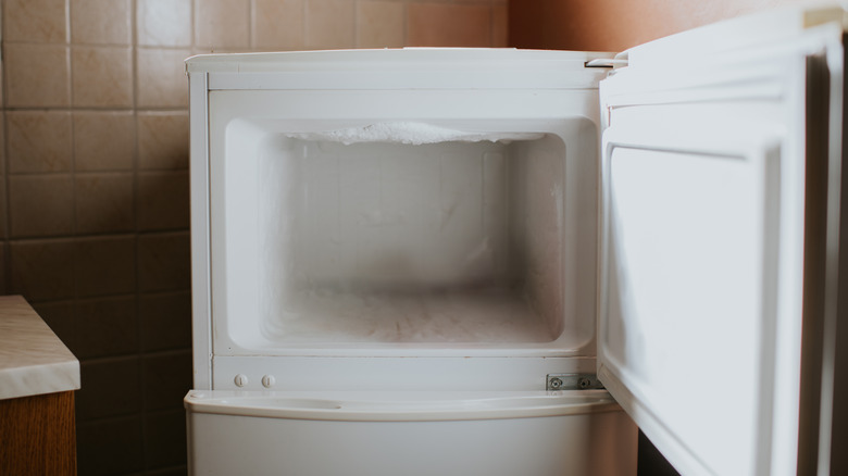 A freezer with the door open