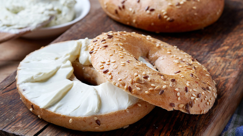 cream cheese on a bagel