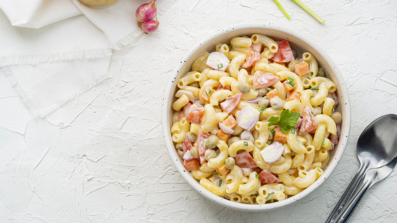 top down view of macaroni salad