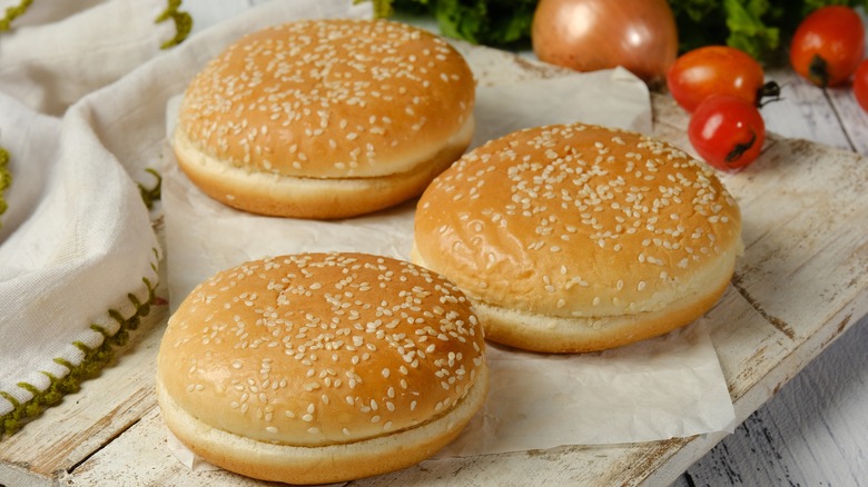 three hamburger buns