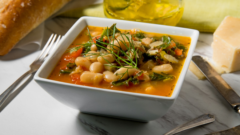 Navy bean soup in ramekin