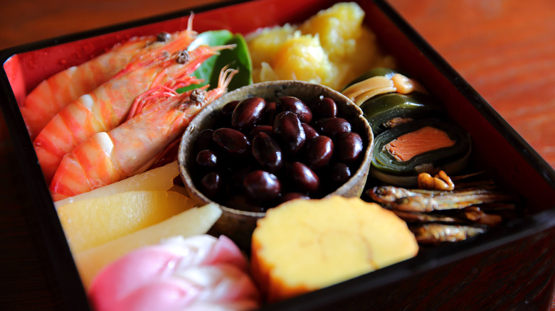 Japanese platter with black soy beans