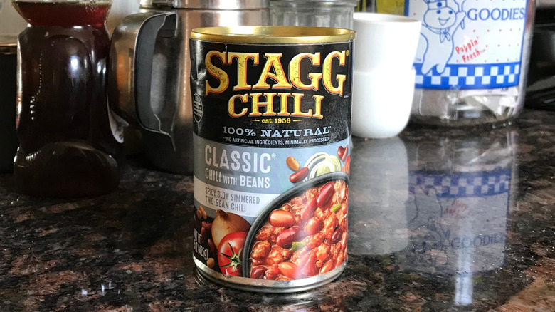 Stagg chili can on counter