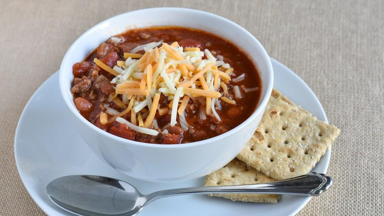 bowl of chili with cheese