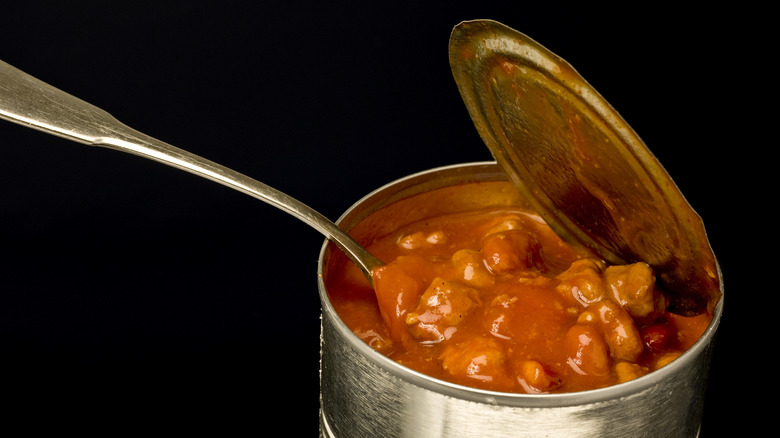 canned chili with spoon