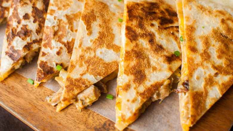 Sliced and browned quesadillas