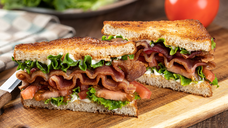 BLT sandwich cut in half