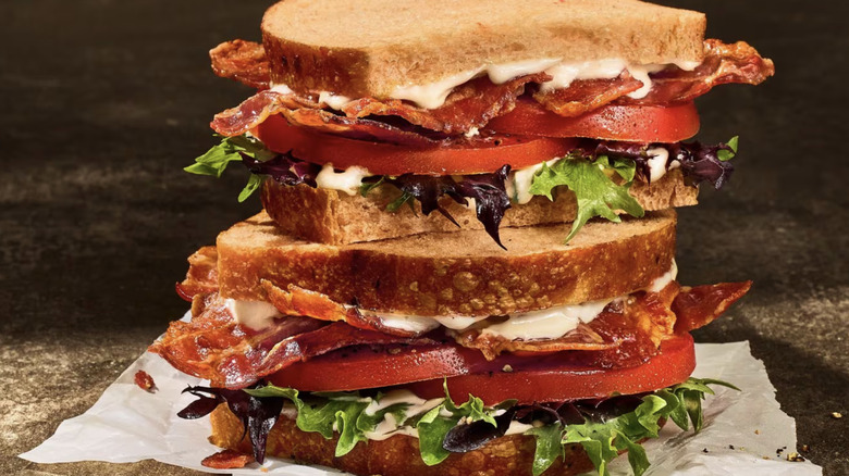 Panera Bread BLT halves stacked