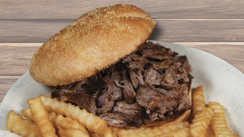 Woody's Bar-B-Q pulled pork sandwich