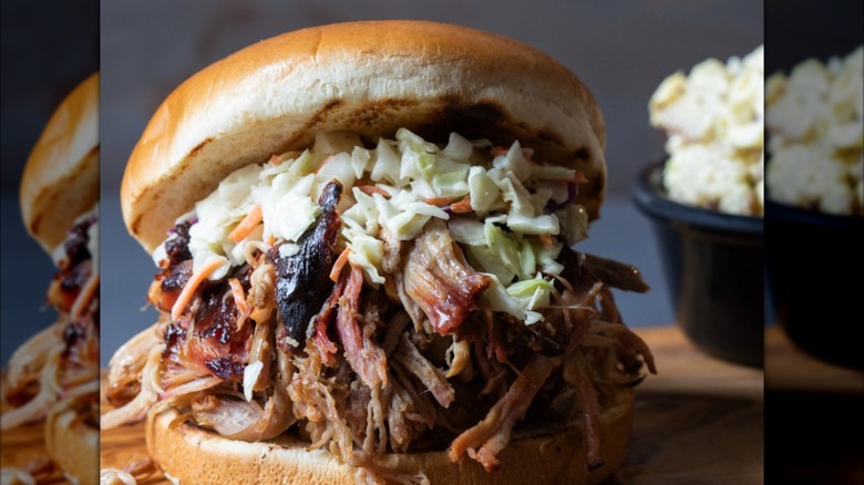 Red Hot & Blue pulled pork sandwich