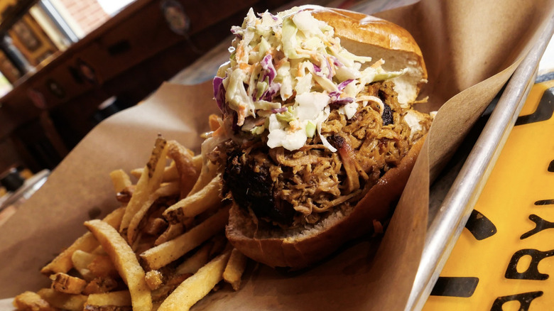 Mission BBQ pulled pork sandwich