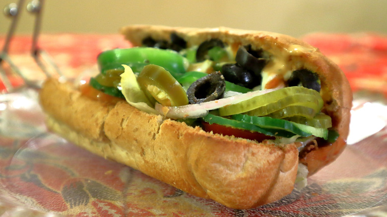 Subway sandwich with ingredients visible