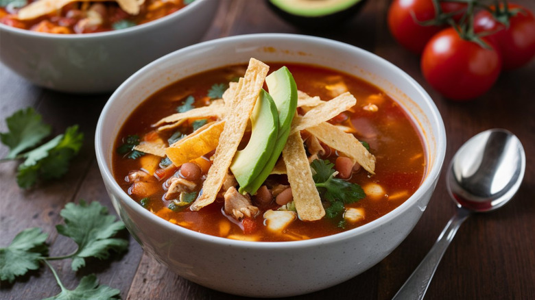 Bowl of chicken tortilla soup