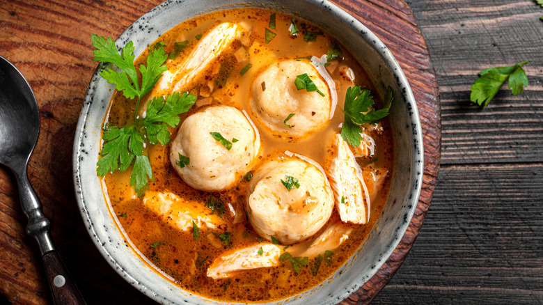 Bowl of chicken matzo soup