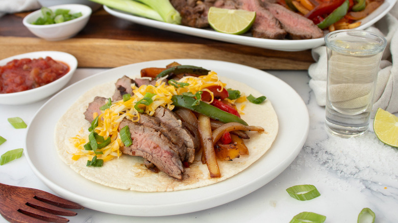 beef fajita on white plate