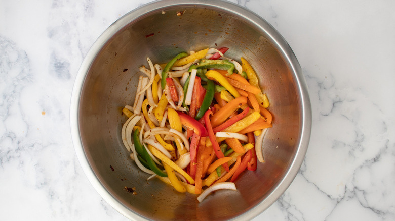 peppers and onions in bowl