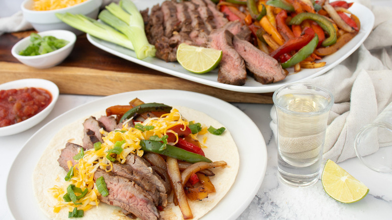 beef fajita on white plate