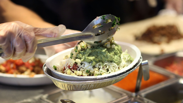 chipotle bowl being made