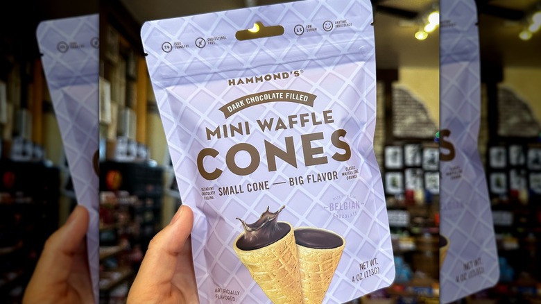 Package of Hammond's Candies Dark Chocolate Filled Mini Waffle Cones