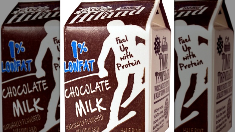 Box of Hiland Dairy 1% Low Fat Chocolate Milk