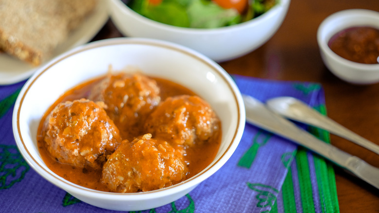 Bowl of four porcupine meatballs