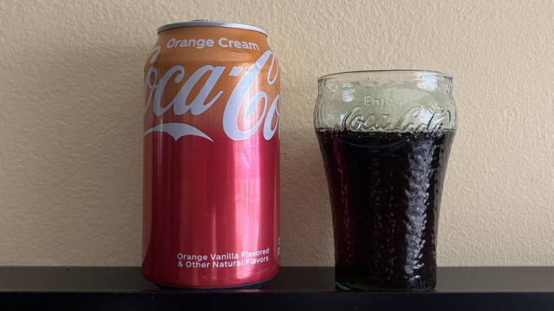 Coca-Cola Orange Cream can and cola in a glass