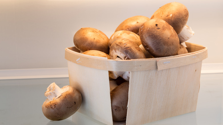 basket of mushrooms in fridge