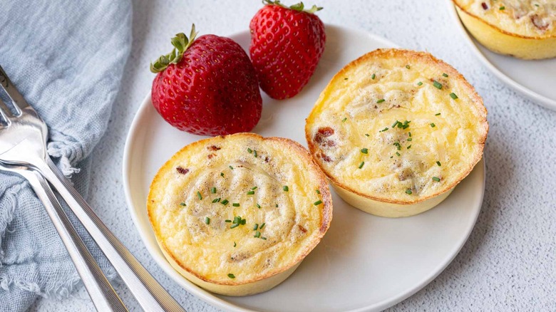 gruyere and bacon egg bites with strawberries