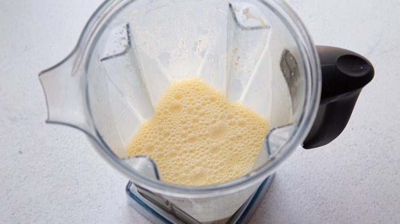 blended egg mixture in a blender