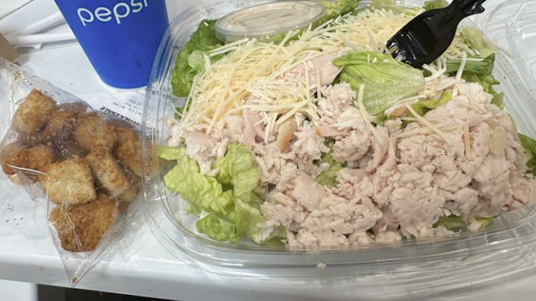 Costco chicken caesar salad with crouton bag