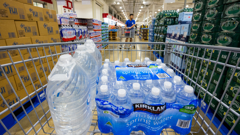 Bottles of water in a trolley