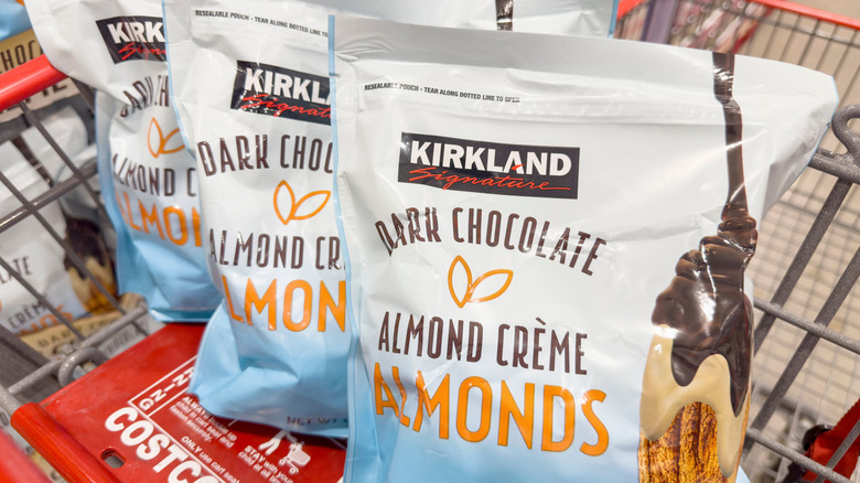 Bags of dark chocolate almonds