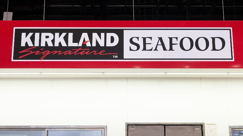 The Kirkland Signature Seafood department sign.