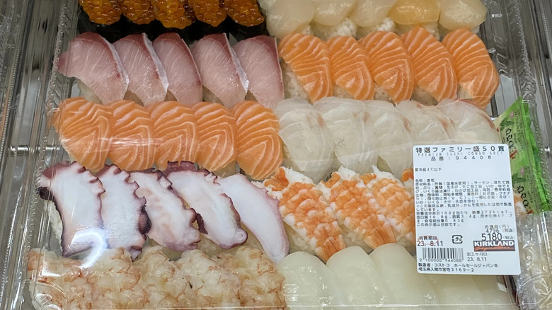 A selection of sushi at a Japanese Costco