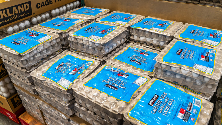 Stacks of trays of eggs in Costco