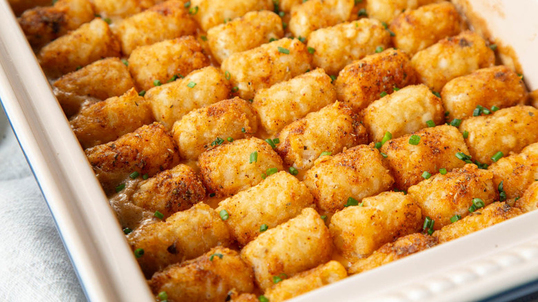 baked cowboy casserole with tater tot topping