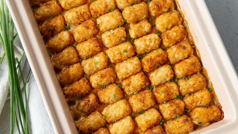 baked cowboy casserole with tater tot topping