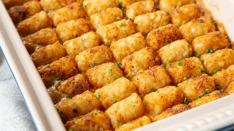 baked cowboy casserole with tater tot topping