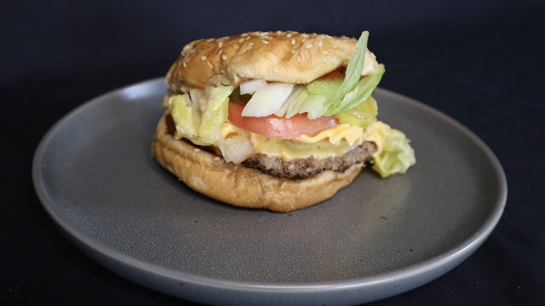 Five Guys double cheeseburger on plate