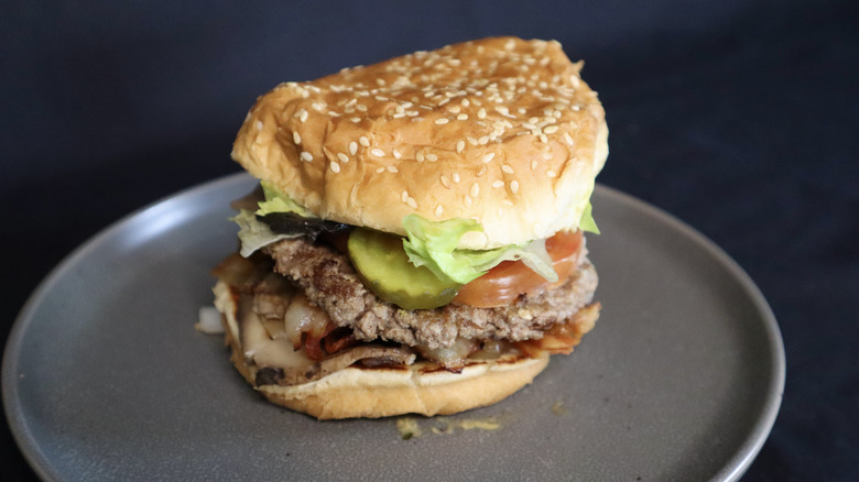 Five Guys bacon burger on plate